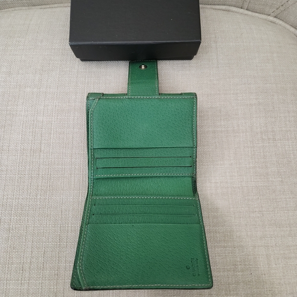 Gucci Vintage GG Studded Canvas Leather Moss Green Olive Folding Wallet - Picture 2 of 16
